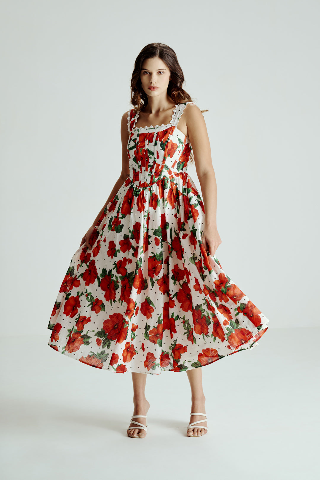 RED & WHITE FLORAL MIDI DRESS