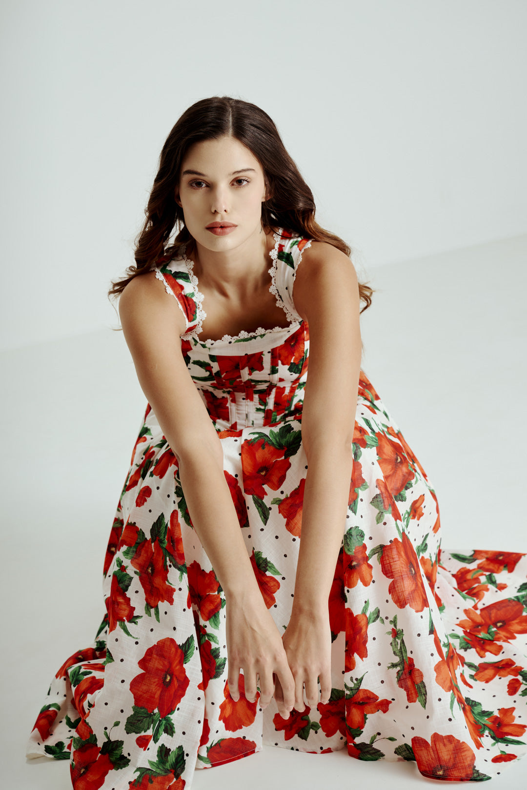 RED & WHITE FLORAL MIDI DRESS