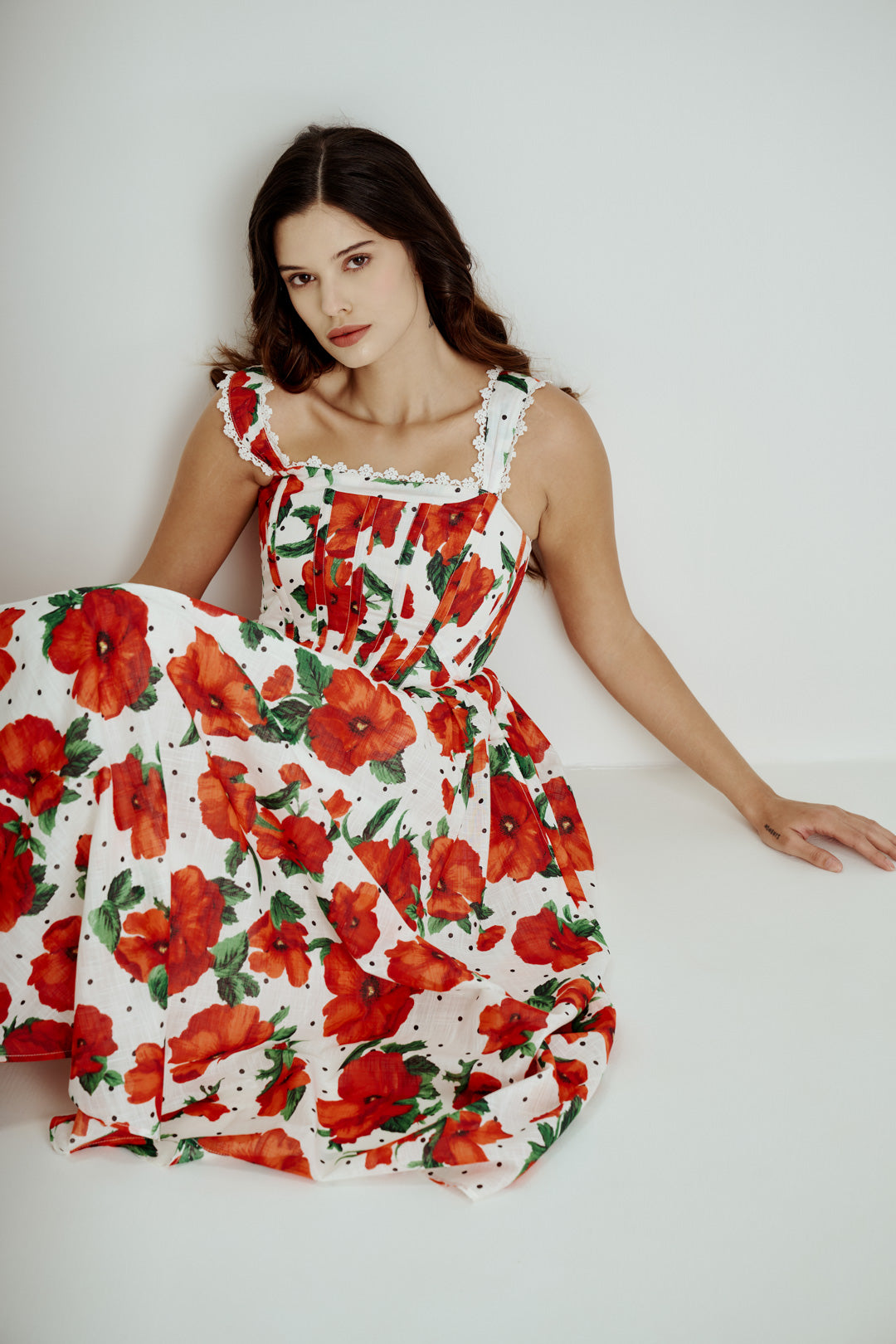 RED & WHITE FLORAL MIDI DRESS