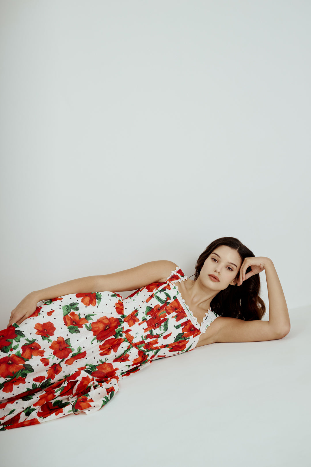 RED & WHITE FLORAL MIDI DRESS