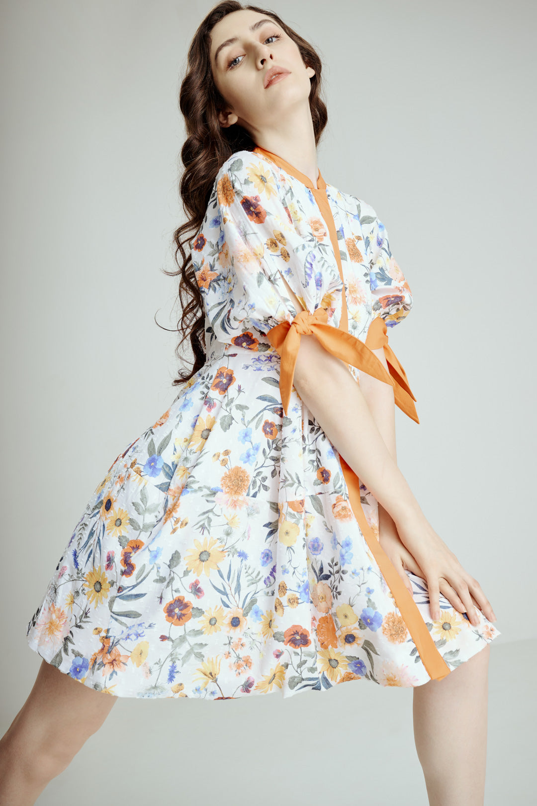 FLORAL PUFF MINI DRESS