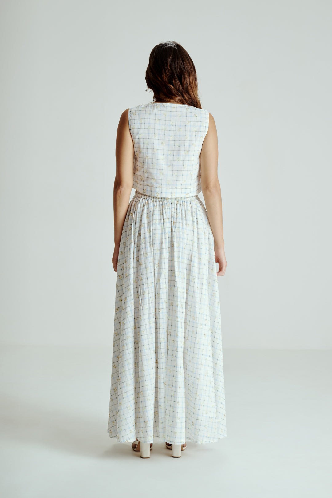 Sleeveless Crop Top with Flared Maxi Skirt Co-Ord Set