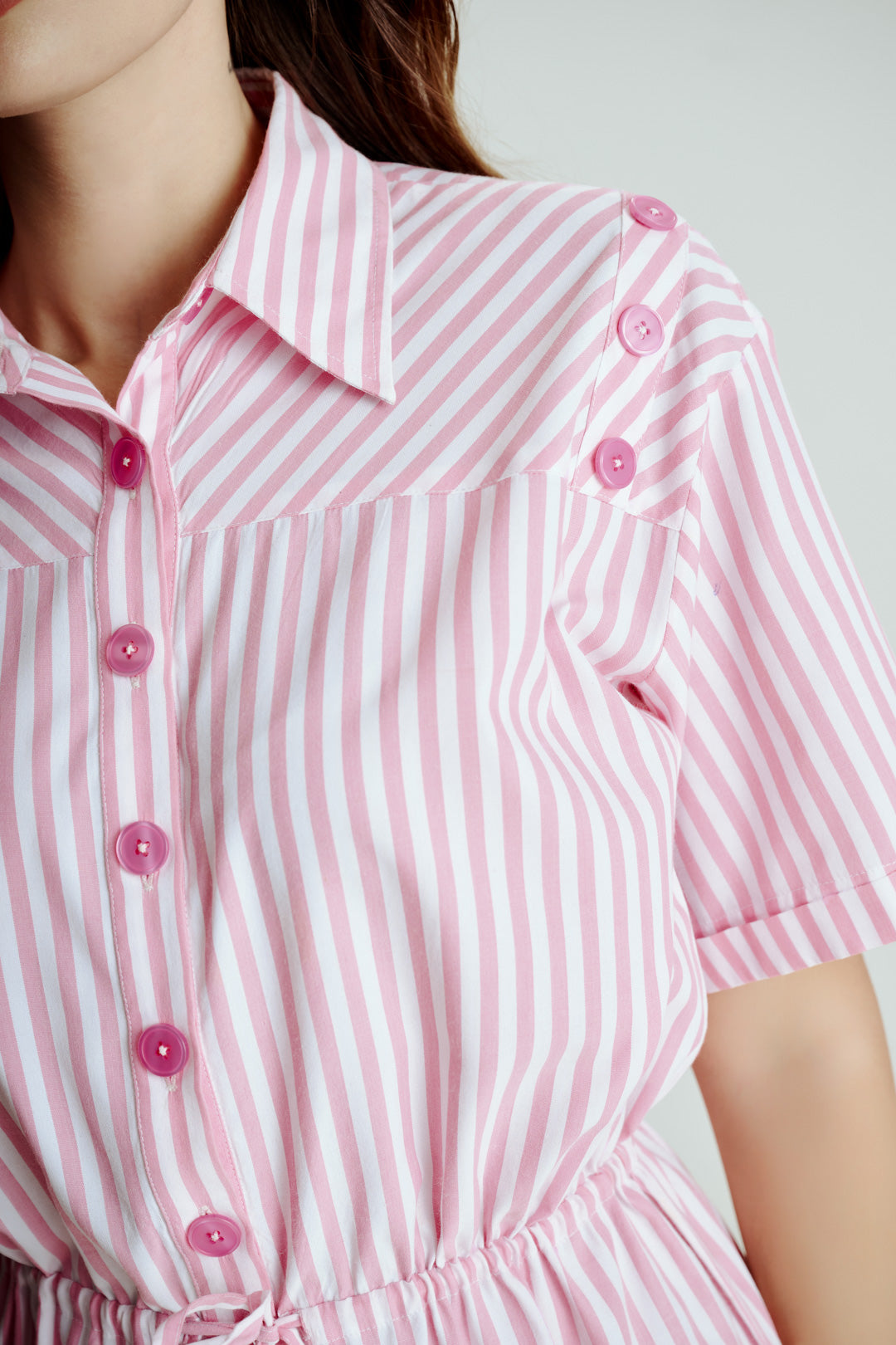 PINK STRIPED BUTTON DOWN ROMPER