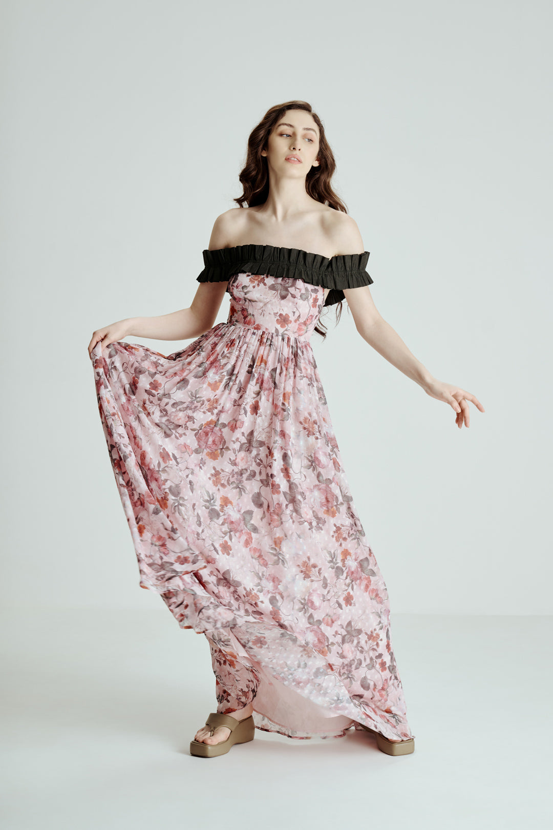 OFF SHOULDER FLORAL MAXI DRESS