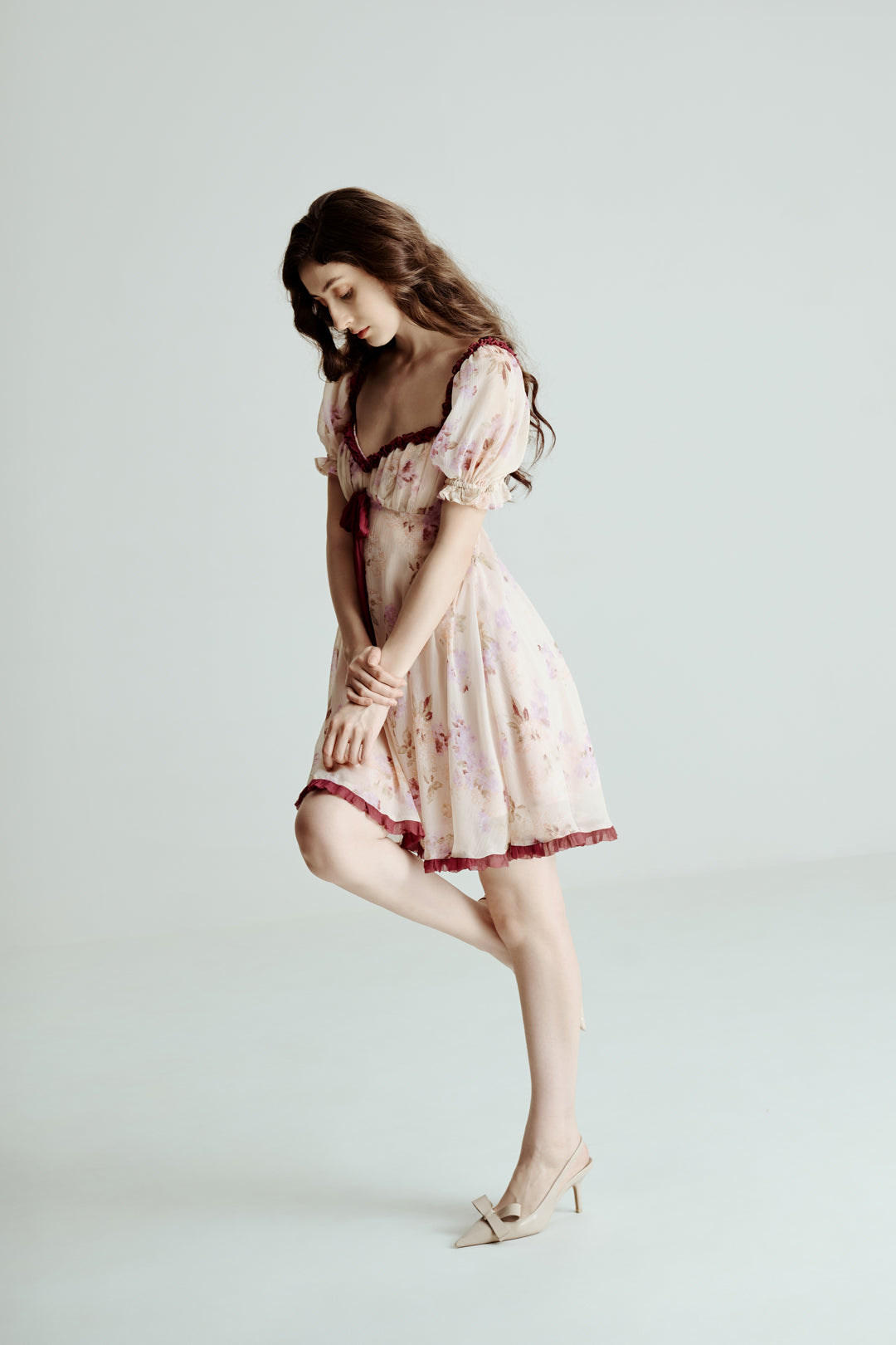 FLORAL MINI DRESS WITH PUFF SLEEVES