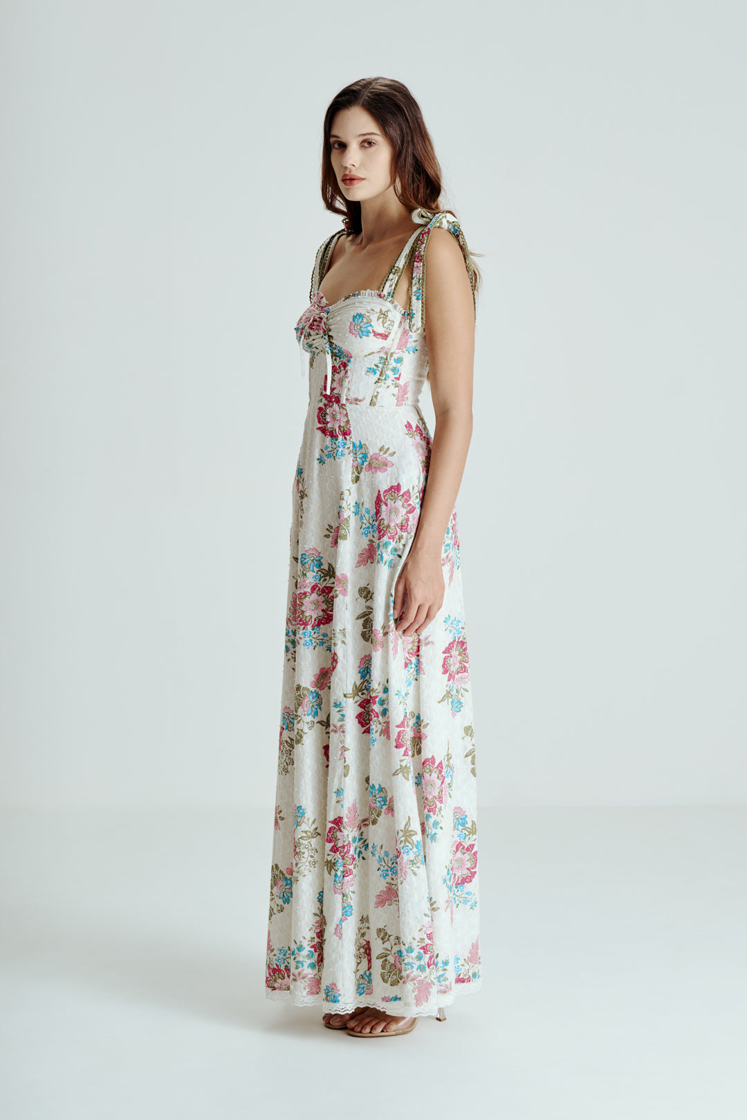 OFF WHITE FLORAL BUSTIER DRESS