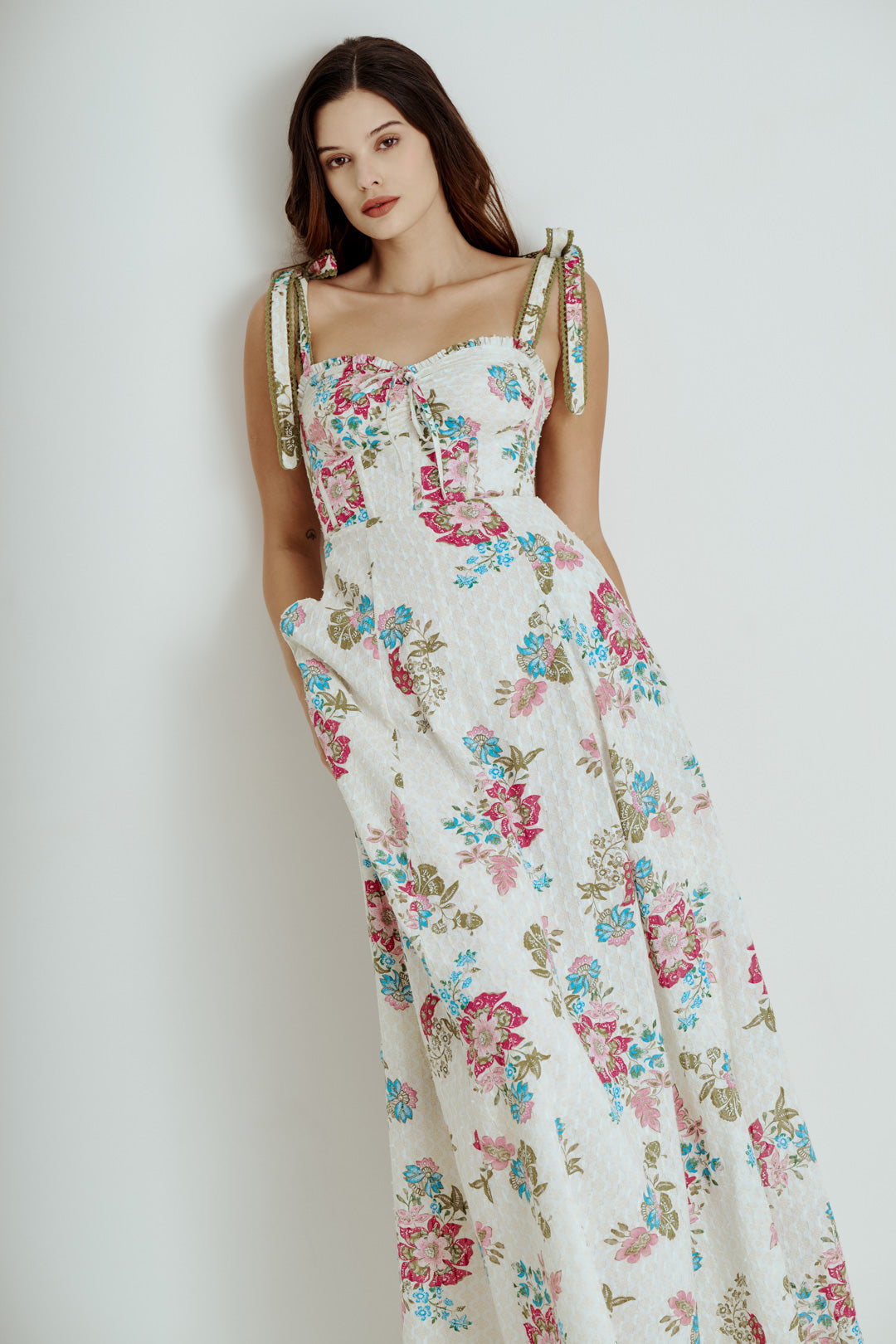 OFF WHITE FLORAL BUSTIER DRESS