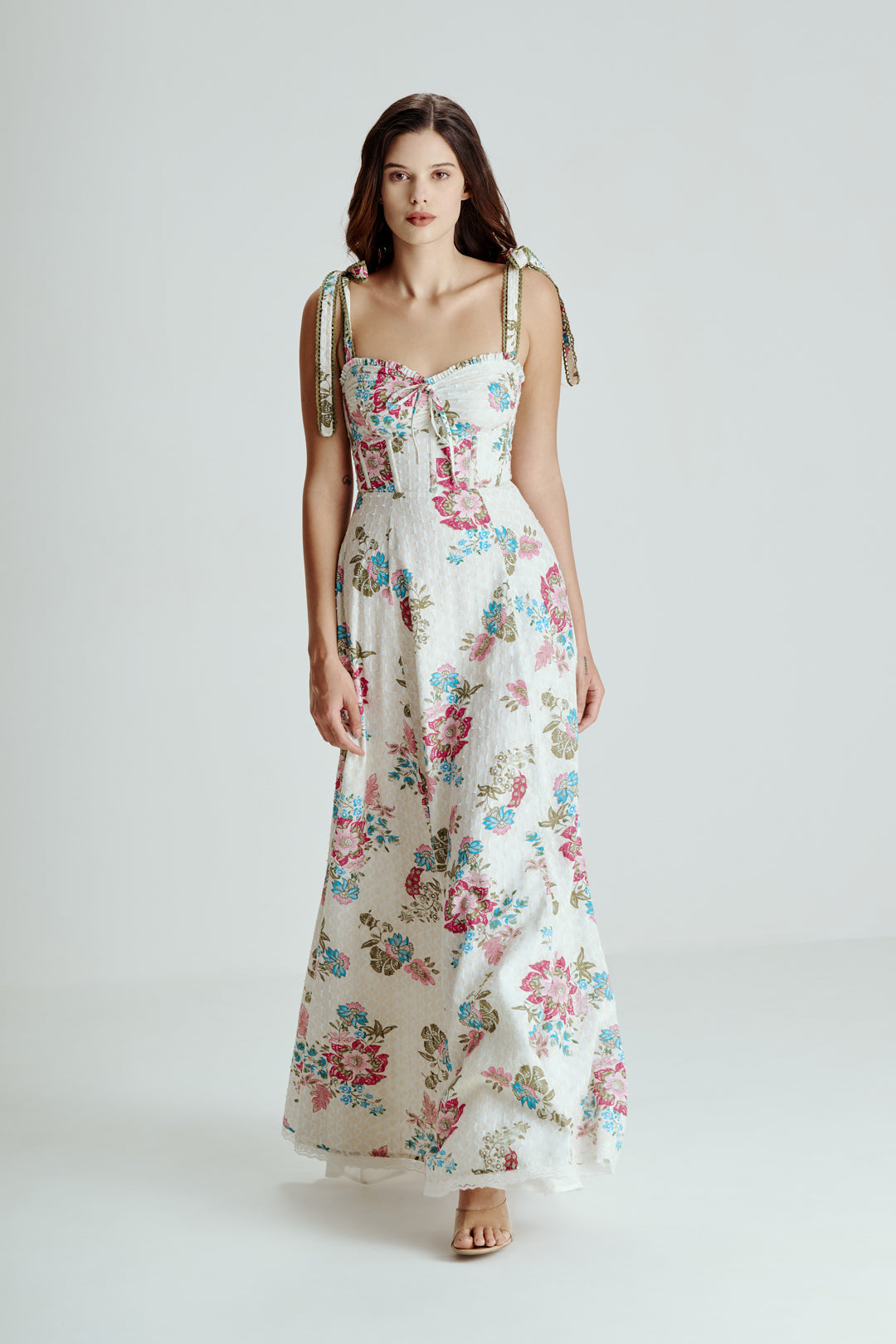 OFF WHITE FLORAL BUSTIER DRESS