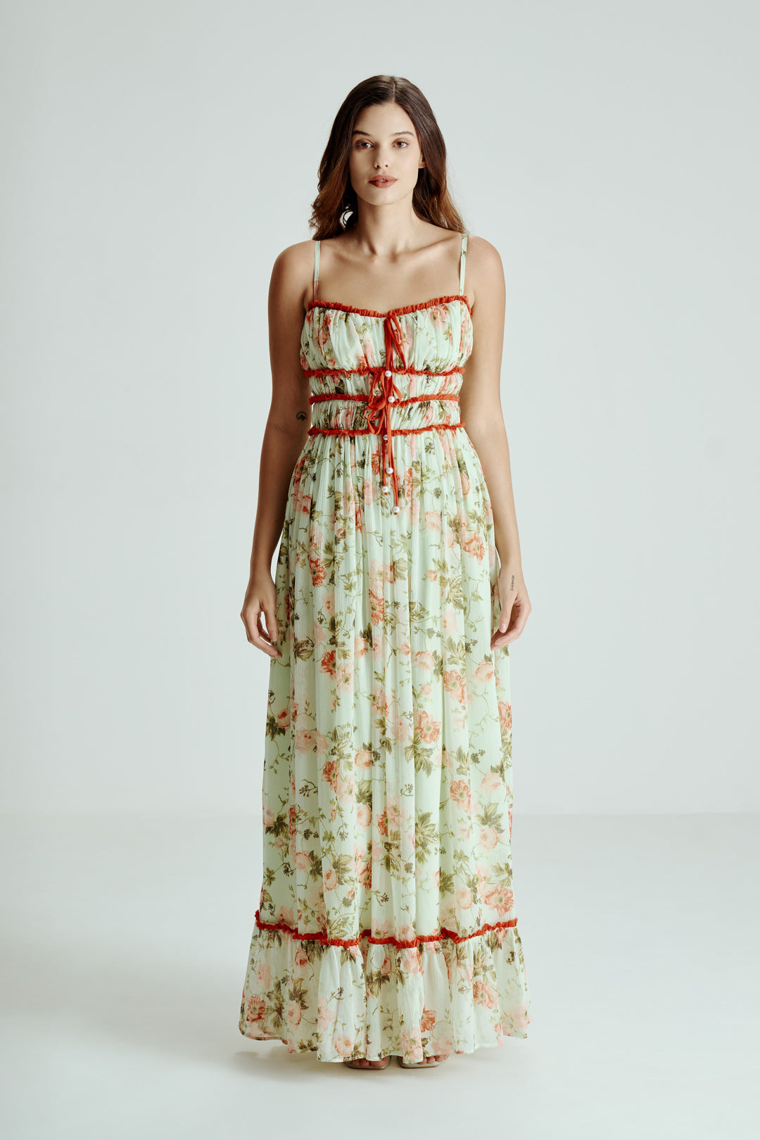 MINT FLORAL DRAPE MAXI DRESS