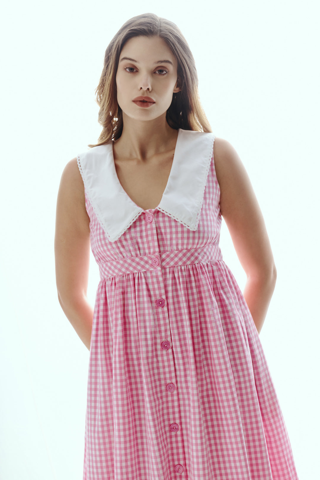 PINK GINGHAM COLLAR DRESS
