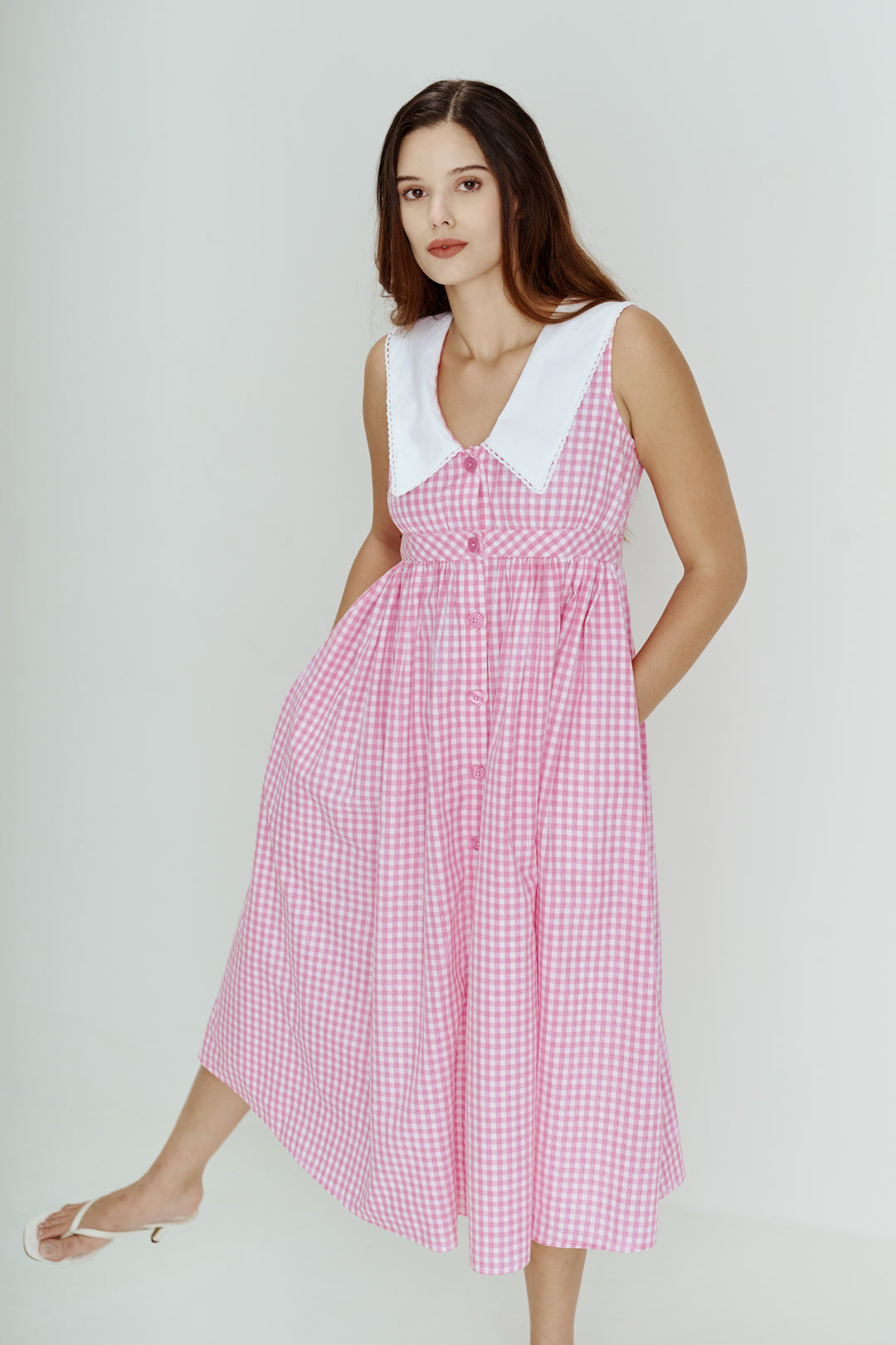 PINK GINGHAM COLLAR DRESS