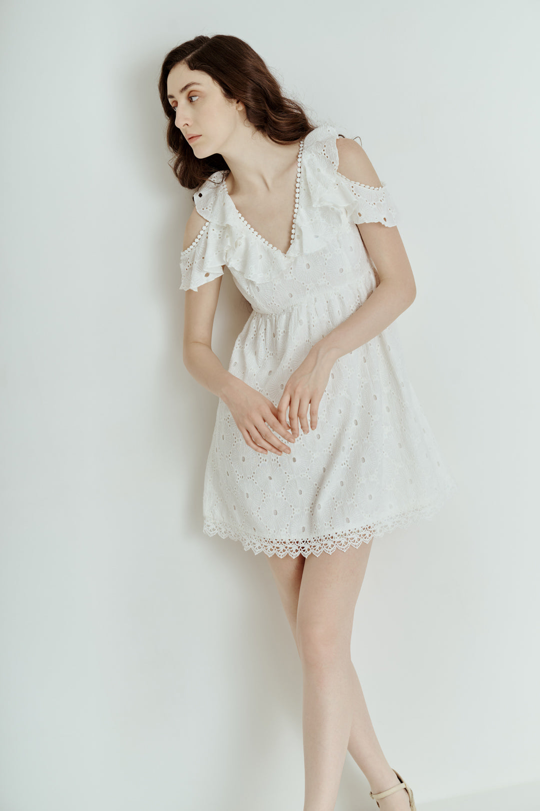TIE-DETAIL RUFFLE DRESS