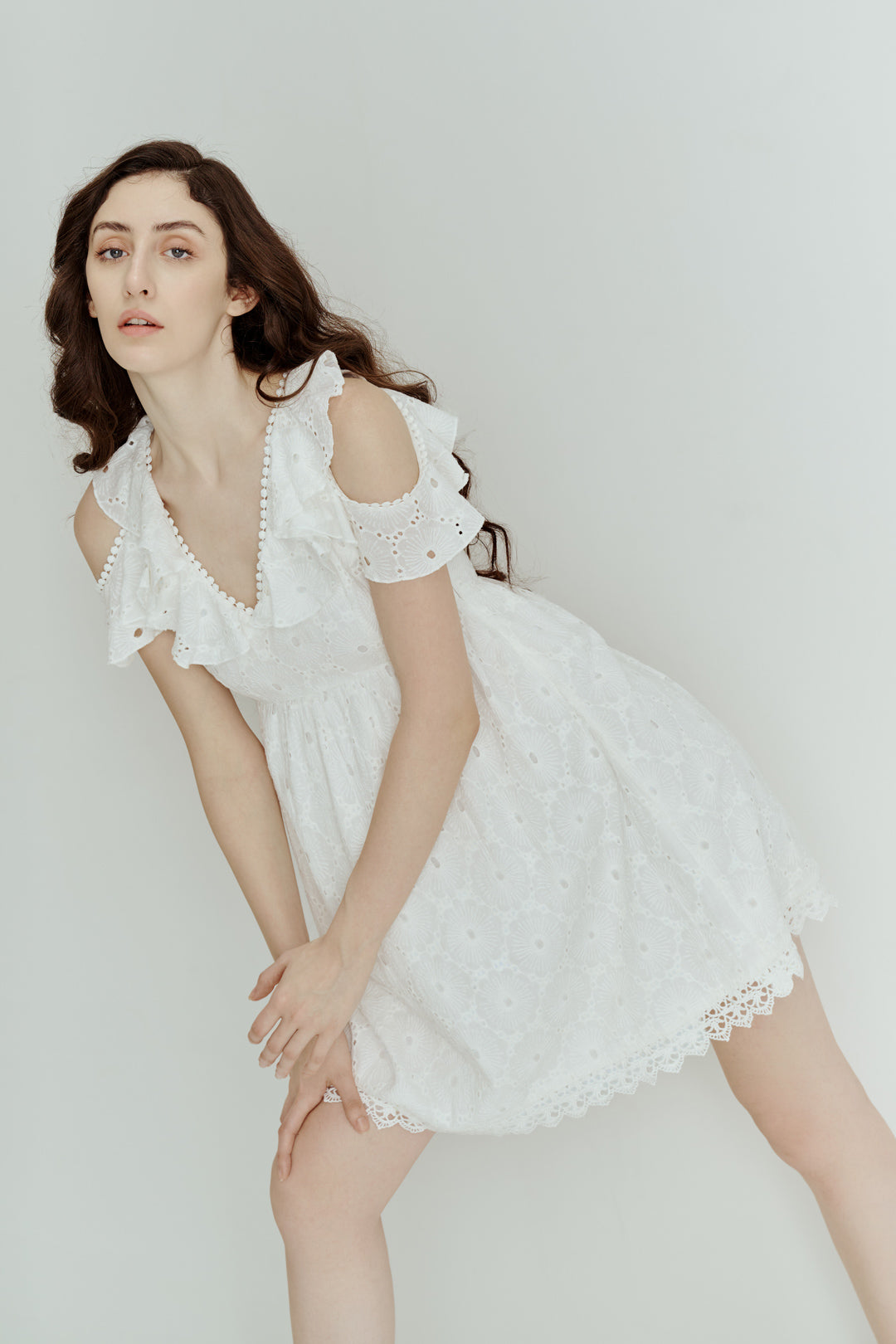 TIE-DETAIL RUFFLE DRESS
