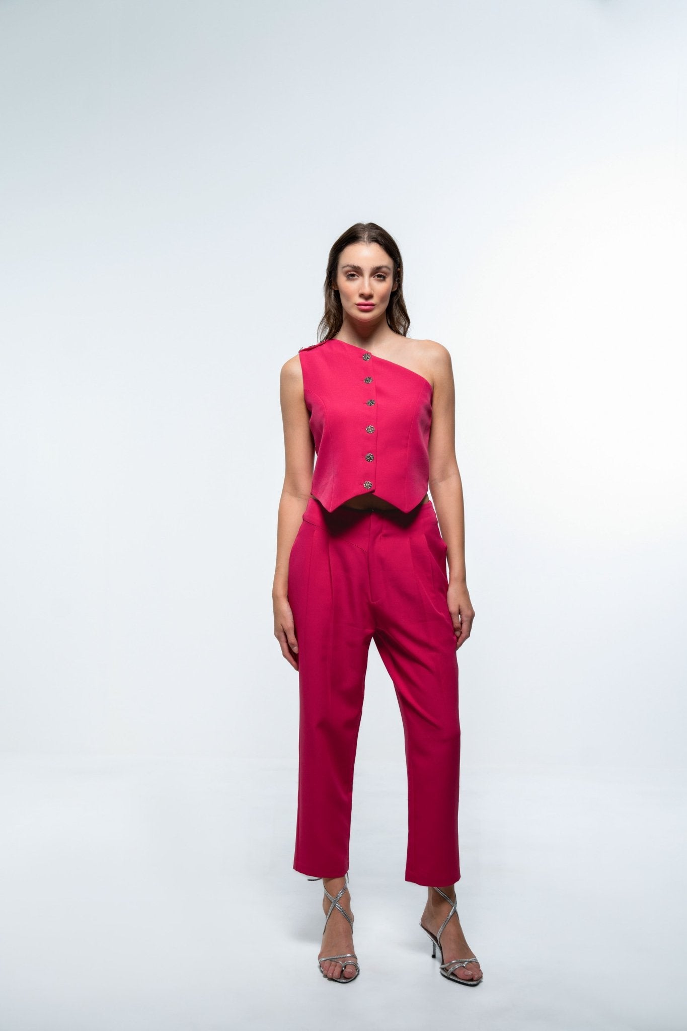 ASYMETRICAL FUCHIA PINK STRAIGHT FIT PANT - Sotbella