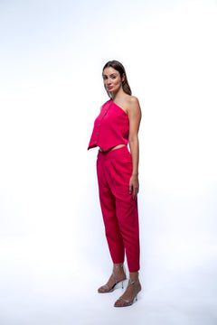 ASYMETRICAL FUCHIA PINK STRAIGHT FIT PANT - Sotbella