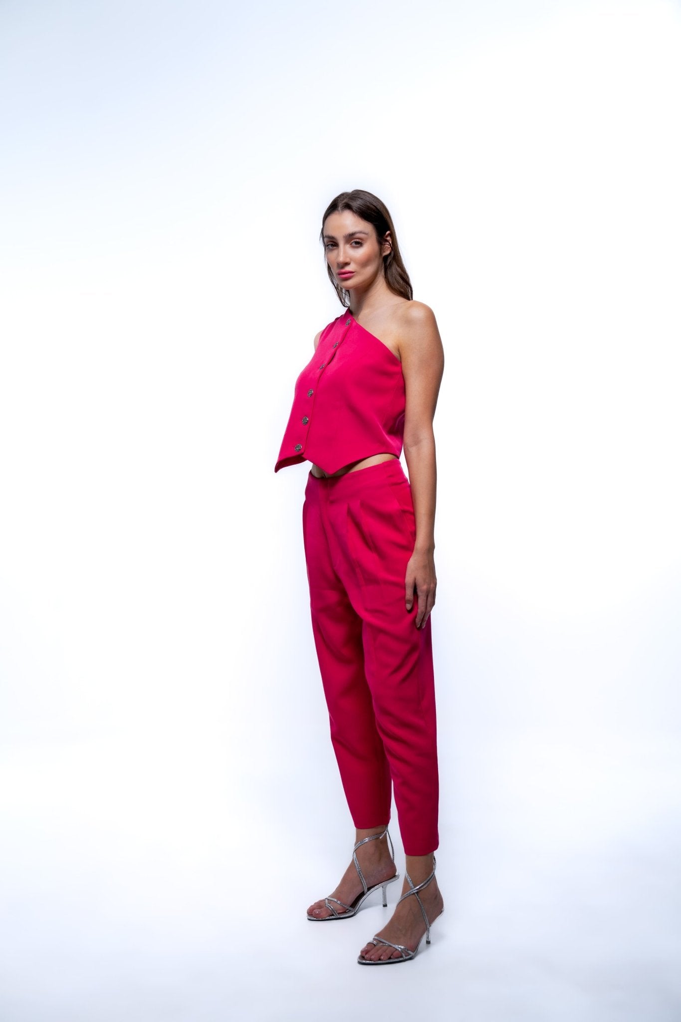 ASYMETRICAL ONE SHOULDER TOP AND PANT FUCHIA PINK CO - ORD SET - Sotbella