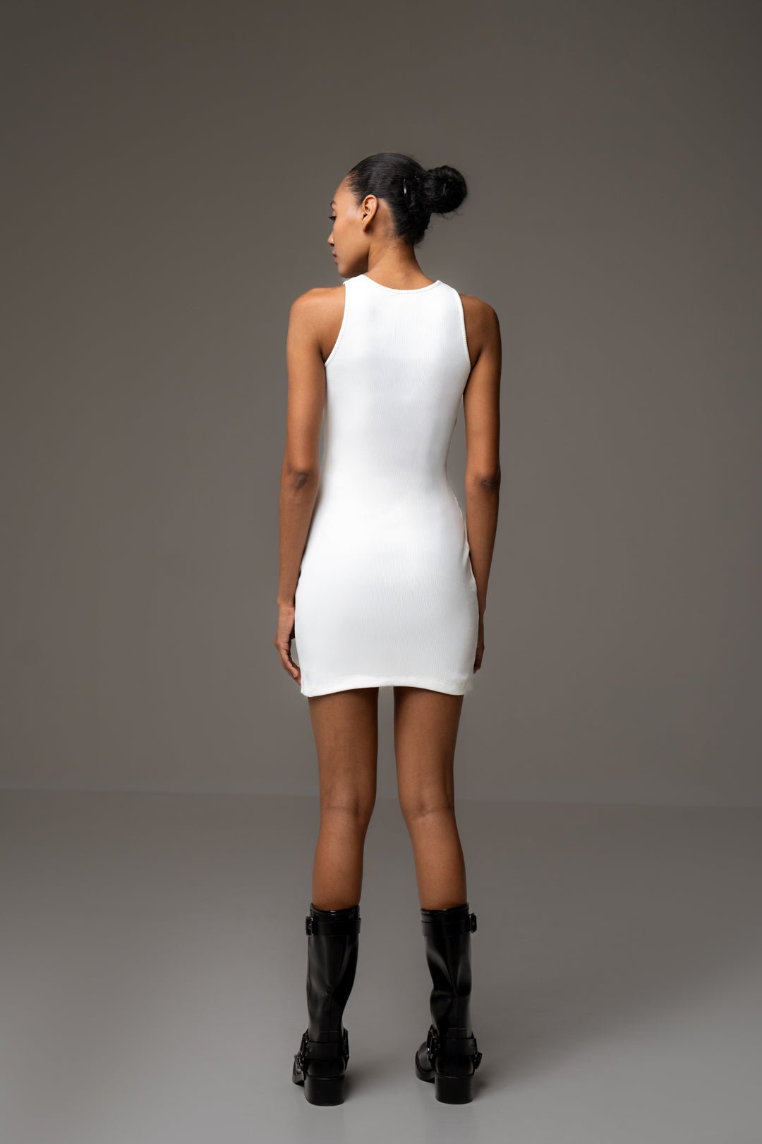 BASIC WHITE RIB MINI DRESS - Sotbella