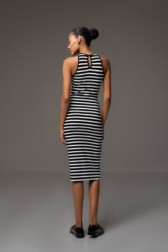 BLACK AND WHITE STRIPE MIDI DRESS - Sotbella