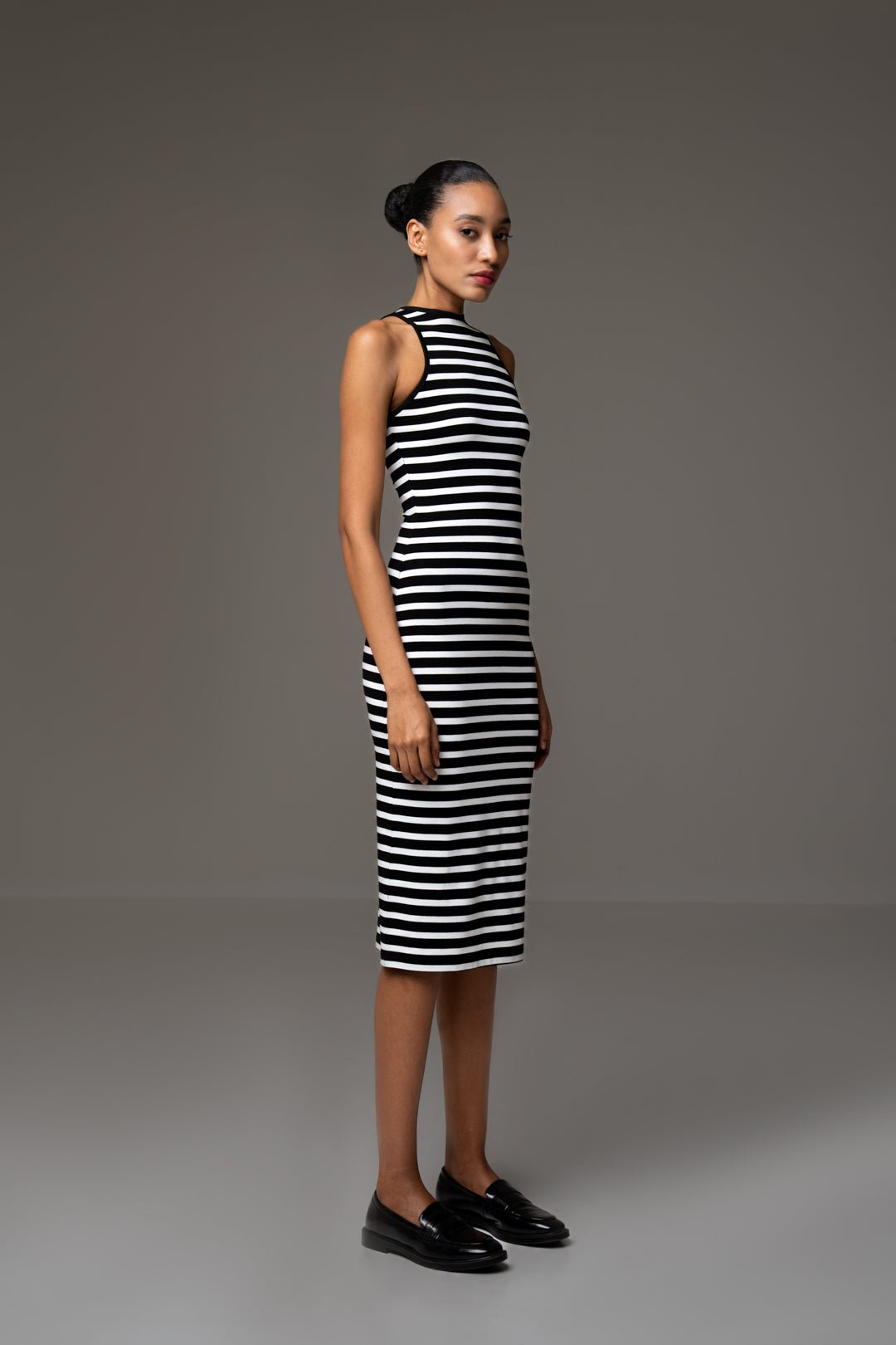 BLACK AND WHITE STRIPE MIDI DRESS - Sotbella