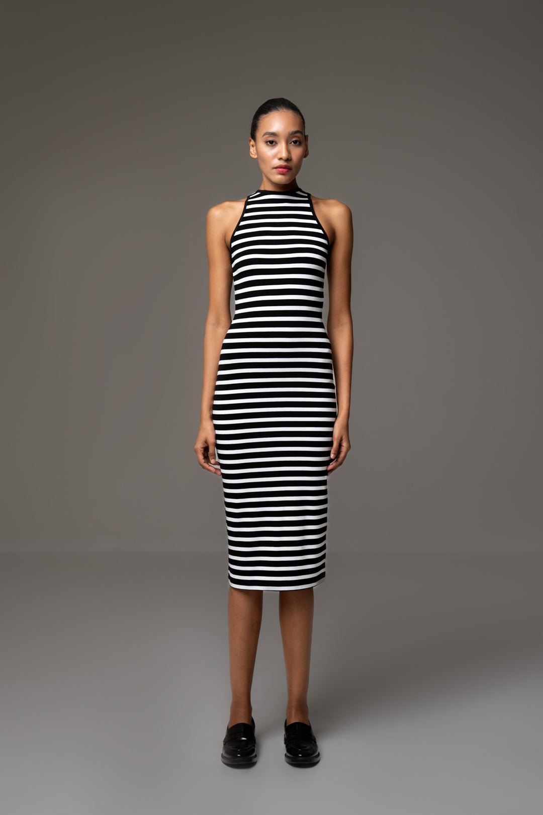 BLACK AND WHITE STRIPE MIDI DRESS - Sotbella