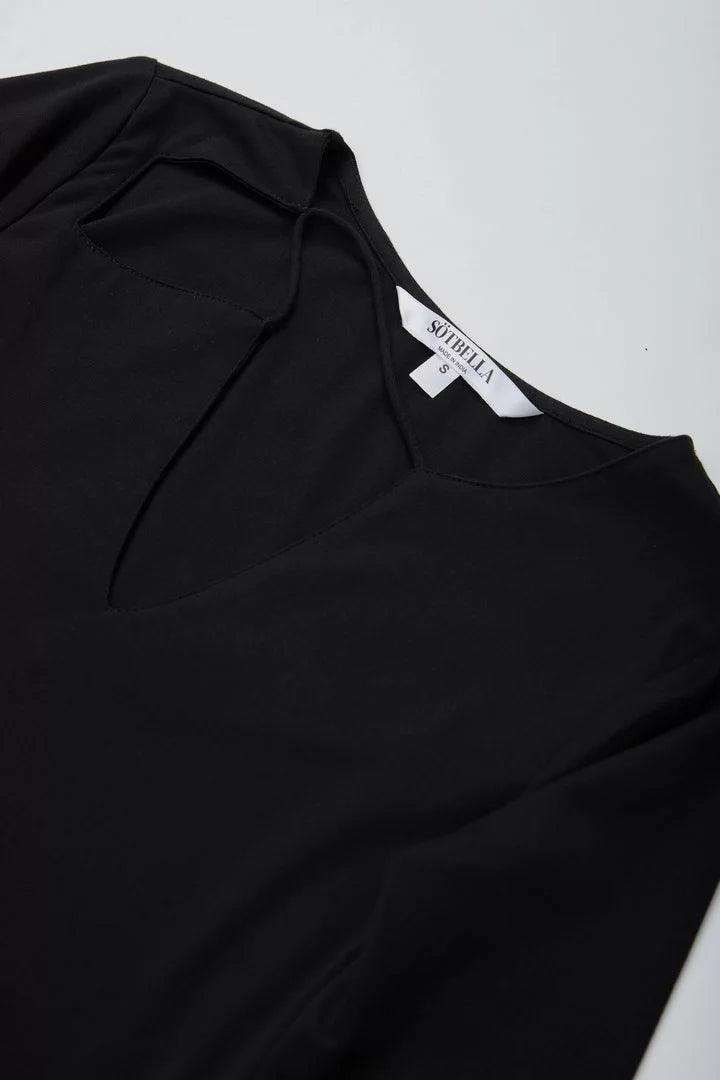 Black Bodycon Dress With Slit - Sotbella