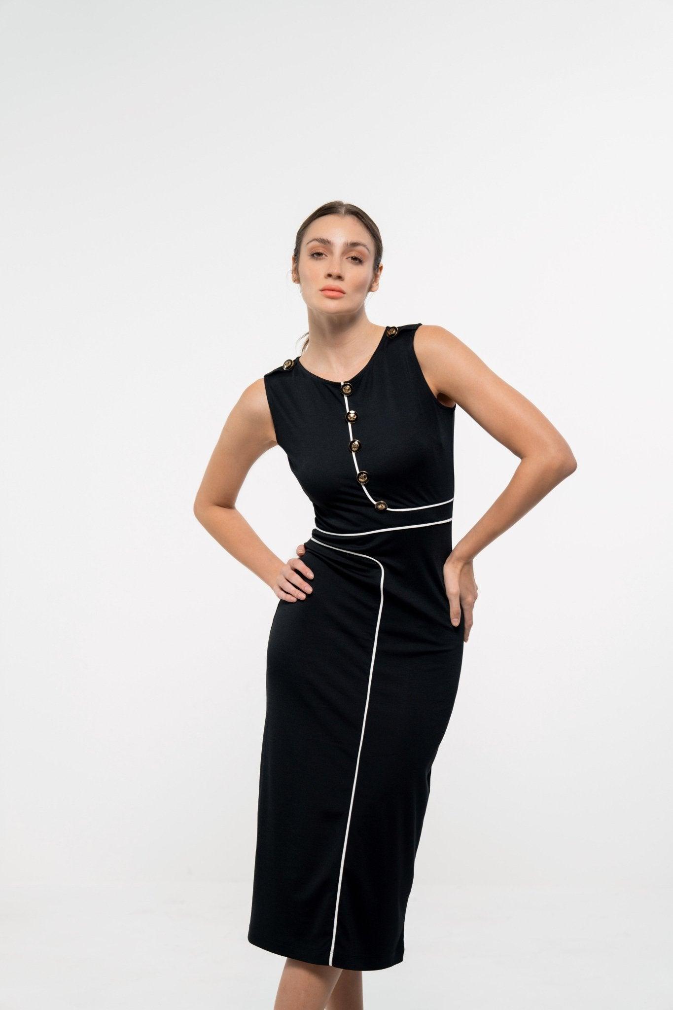 BLACK BODYCON DRESS WITH WHITE STYLELINE DETAIL - Sotbella