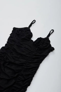 Black Bodycon Ruched Dress - Sotbella