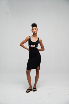 Black Cut Out Dress With Pipping - Sotbella
