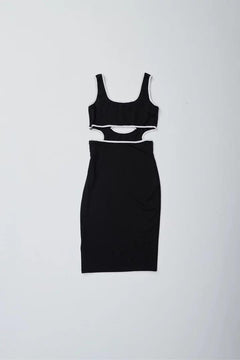 Black Cut Out Dress With Pipping - Sotbella