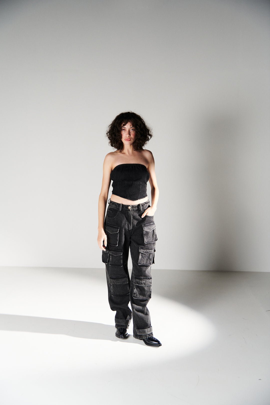 Black Denim Cargo Pant - Sotbella