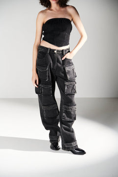 Black Denim Cargo Pant - Sotbella