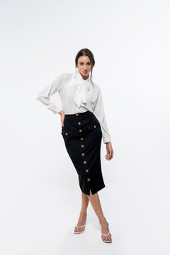 BLACK KNEE LENGTH PENCIL SKIRT WITH POCKETS - Sotbella