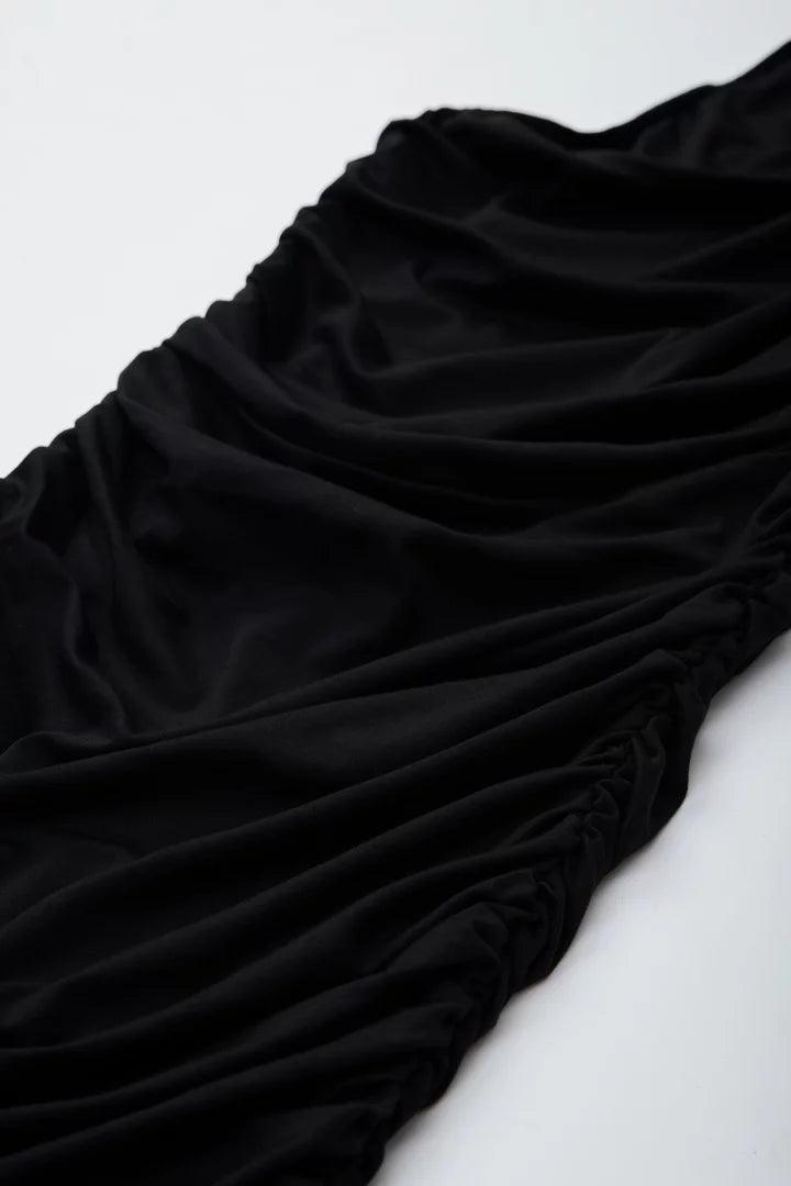 Black Ruched One Shoulder Dress - Sotbella