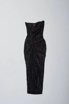 Black Sequin Off Shoulder Party Dress - Sotbella