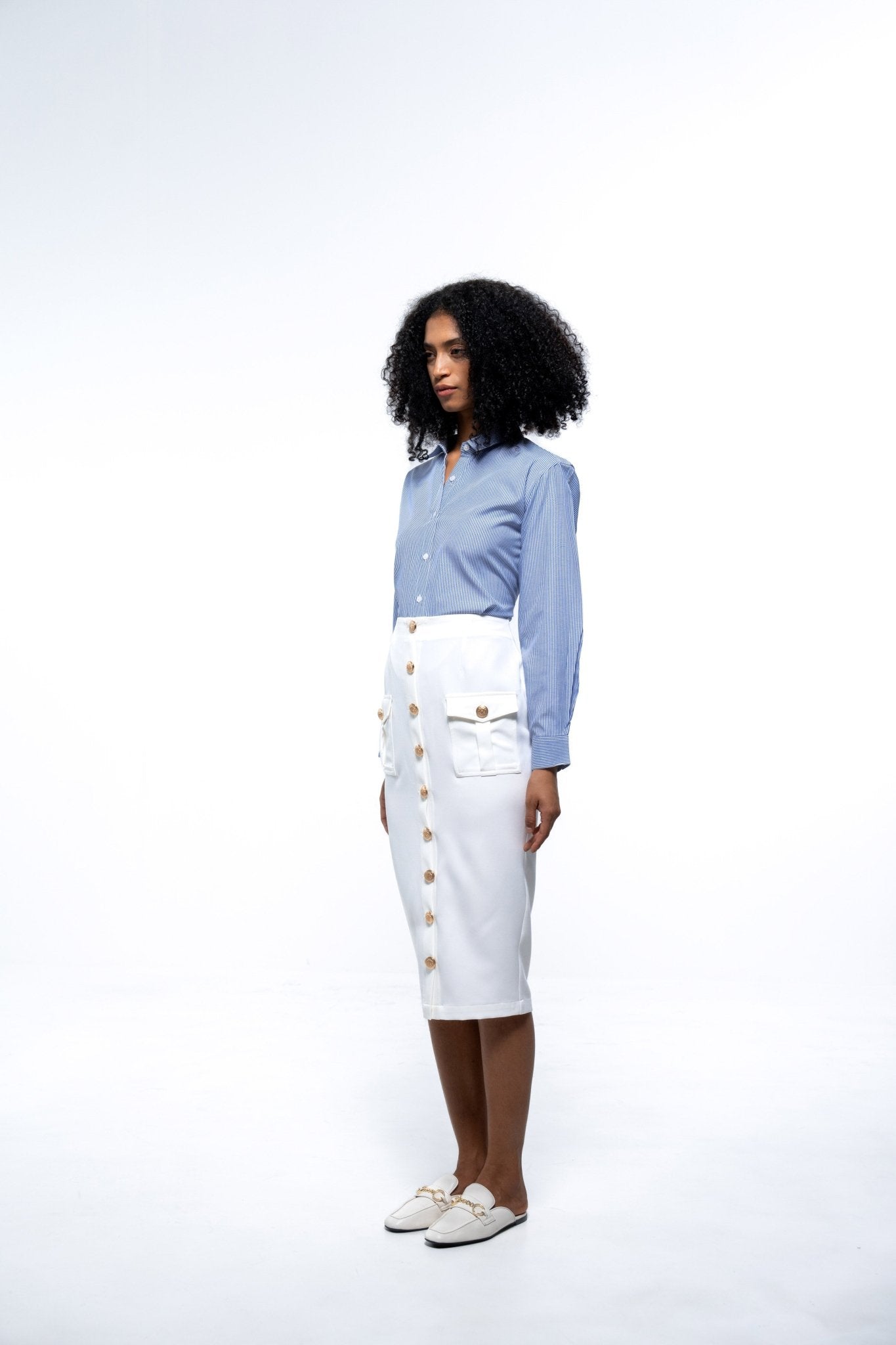 Blue Elegance Shirt Pencil Skirt Co Ord Set