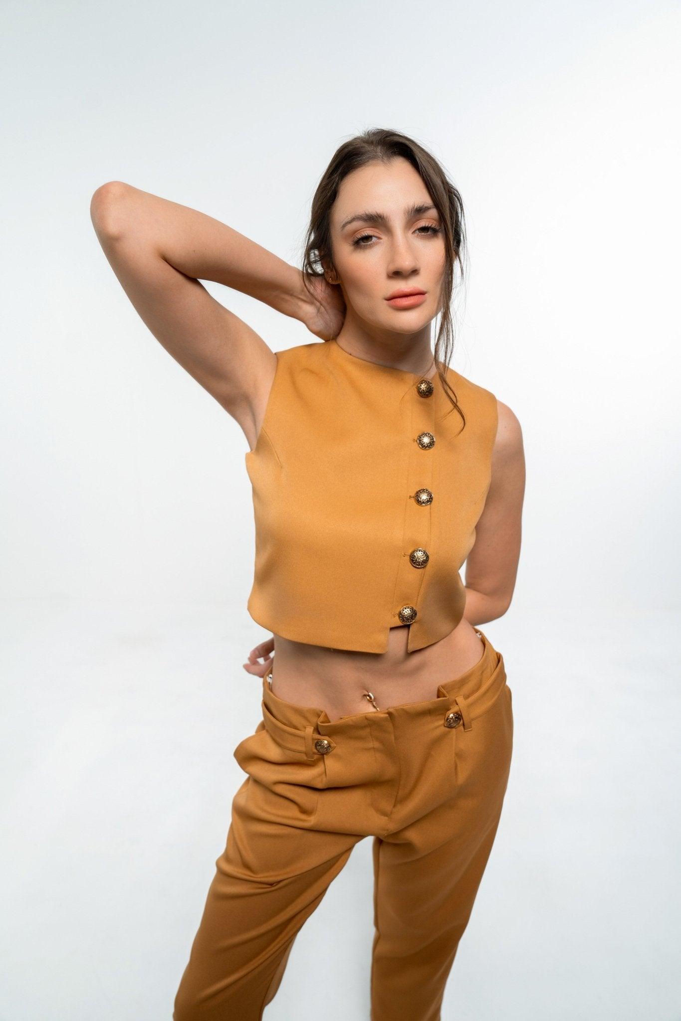 BROWN FORMAL TOP AND PANT CO - ORD SET - Sotbella