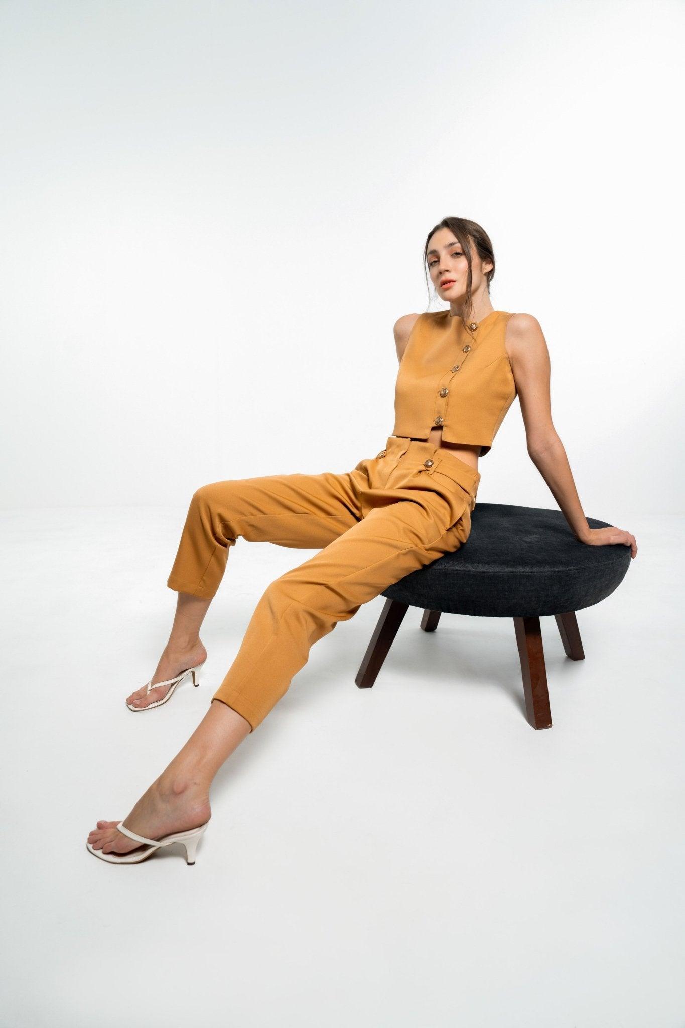 BROWN FORMAL TOP AND PANT CO - ORD SET - Sotbella