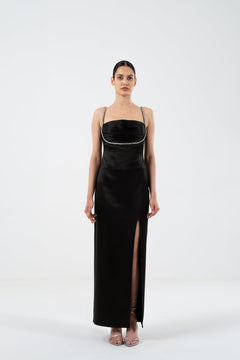 BUSTIER - PLEATED DRESS WITH GLASS - CUT STONE EMBELLISHMENT - Sotbella