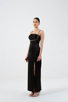 BUSTIER - PLEATED DRESS WITH GLASS - CUT STONE EMBELLISHMENT - Sotbella