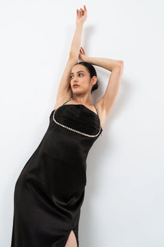 BUSTIER - PLEATED DRESS WITH GLASS - CUT STONE EMBELLISHMENT - Sotbella