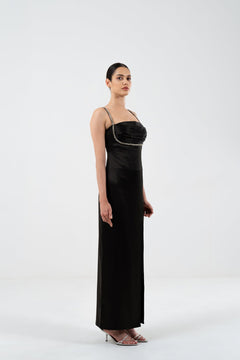 BUSTIER - PLEATED DRESS WITH GLASS - CUT STONE EMBELLISHMENT - Sotbella