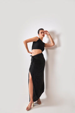 COCKTAIL BLACK SLIT SKIRT AND TOP CO-ORD SET - Sotbella