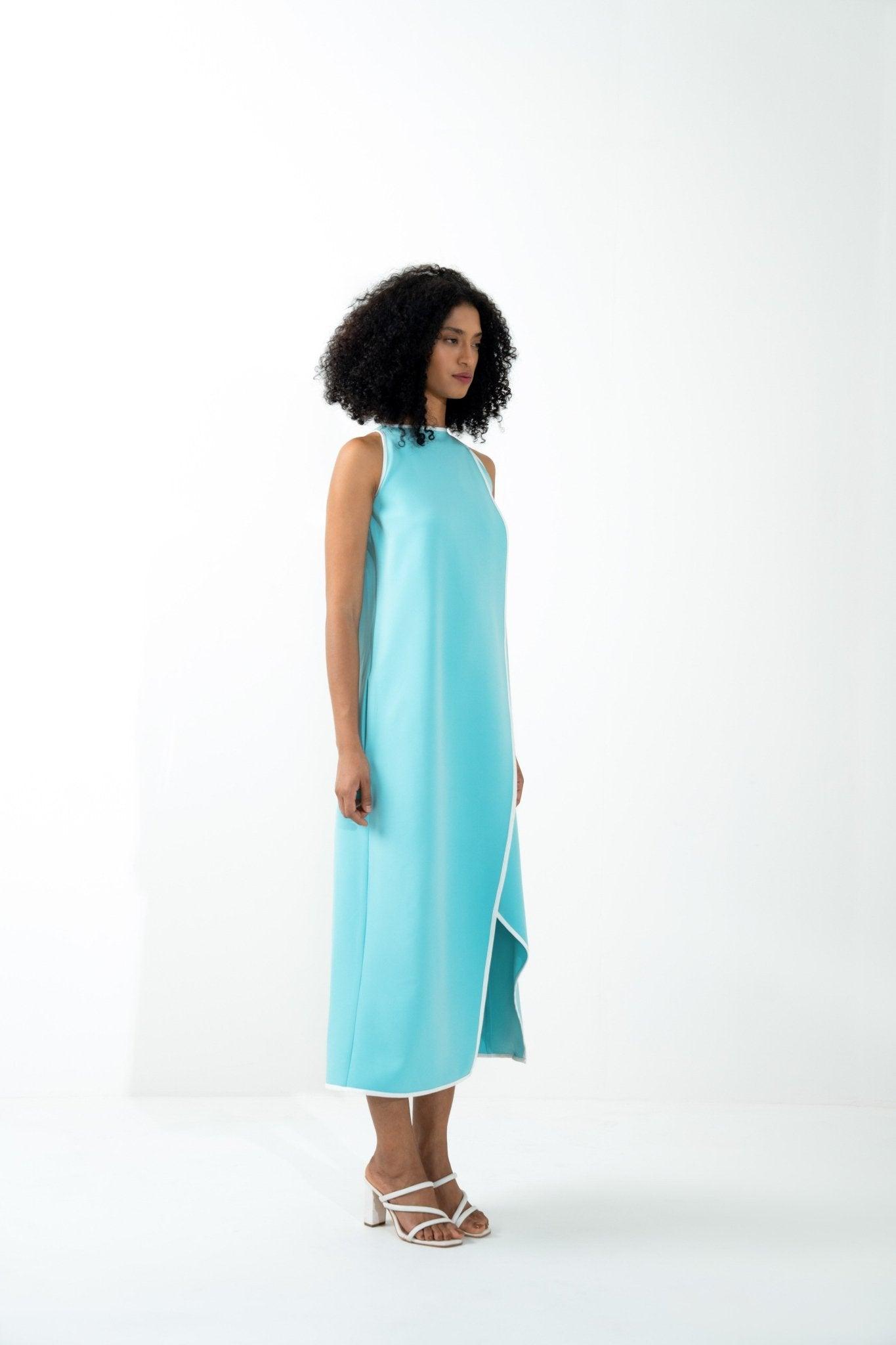 COLORBLOCKED ASYMMETRICAL CALF LENGTH DRESS - Sotbella