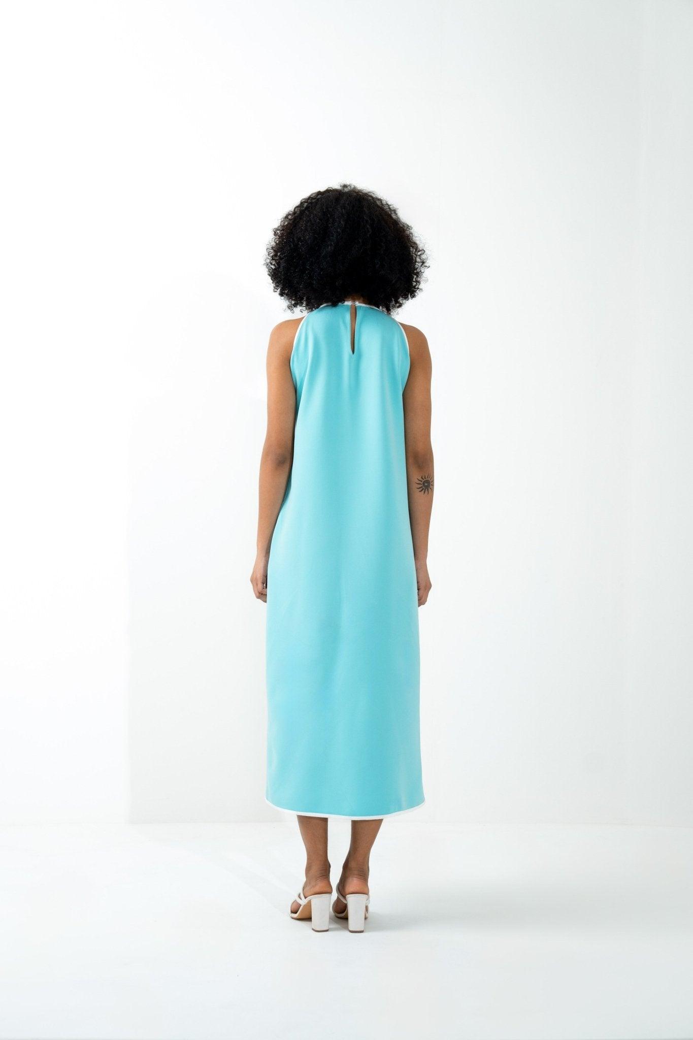 COLORBLOCKED ASYMMETRICAL CALF LENGTH DRESS - Sotbella