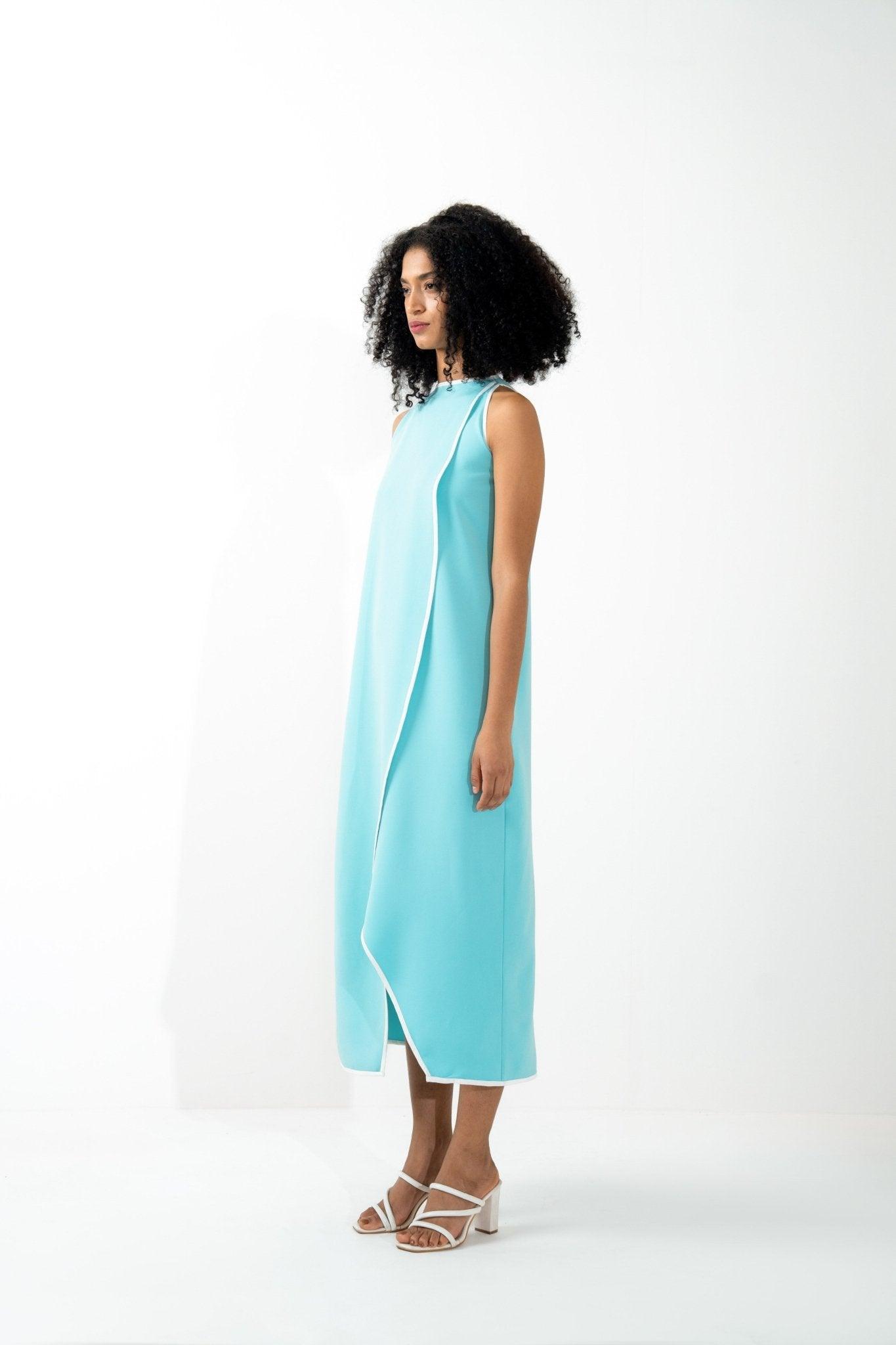 COLORBLOCKED ASYMMETRICAL CALF LENGTH DRESS - Sotbella