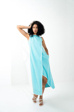 COLORBLOCKED ASYMMETRICAL CALF LENGTH DRESS - Sotbella