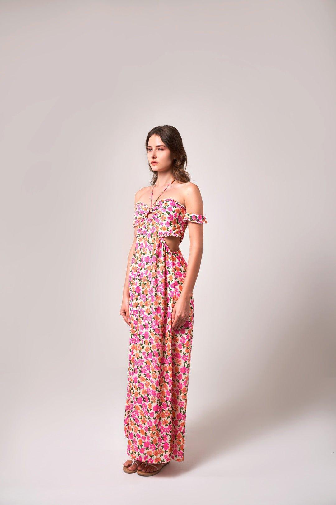 FLORAL CUT-OUT DETAIL MAXI DRESS - Sotbella