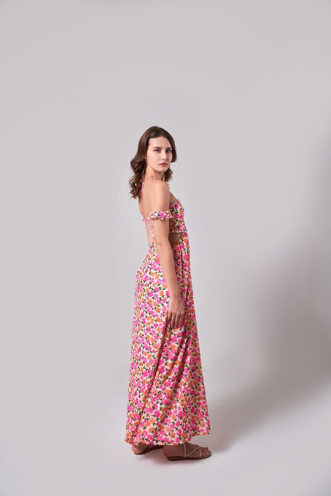 FLORAL CUT-OUT DETAIL MAXI DRESS - Sotbella