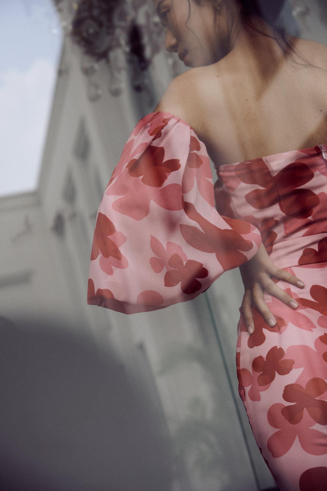 Floral Print Mini Dress With Detachable Sleeves - Sotbella