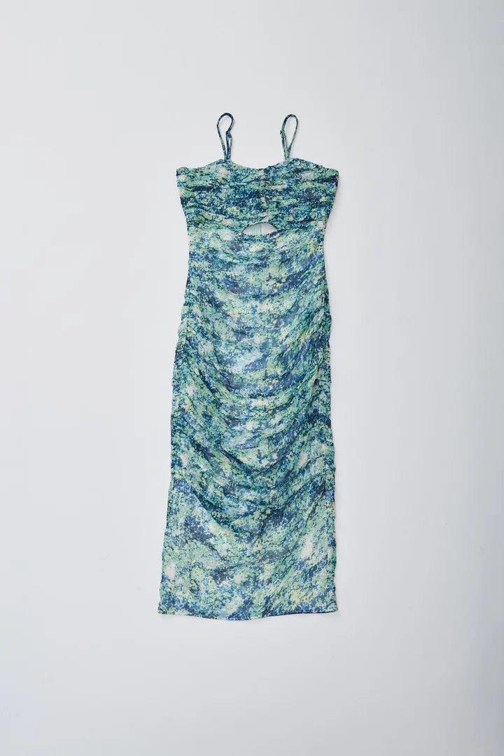 Green Floral Ruched Dress - Sotbella
